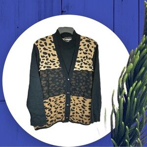 Sag Harbor Leopard Print Cardigan in Black and Brown